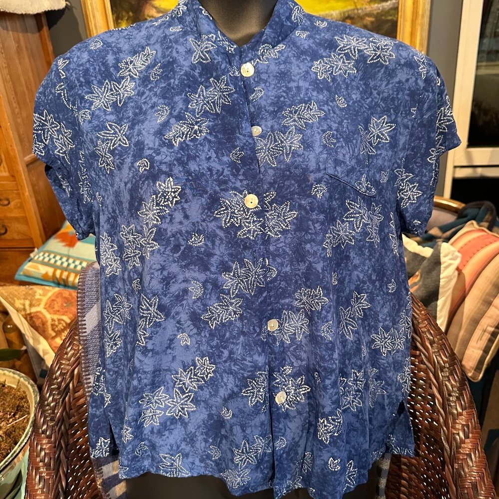 Nomadic Traders blue batik tropical shirt